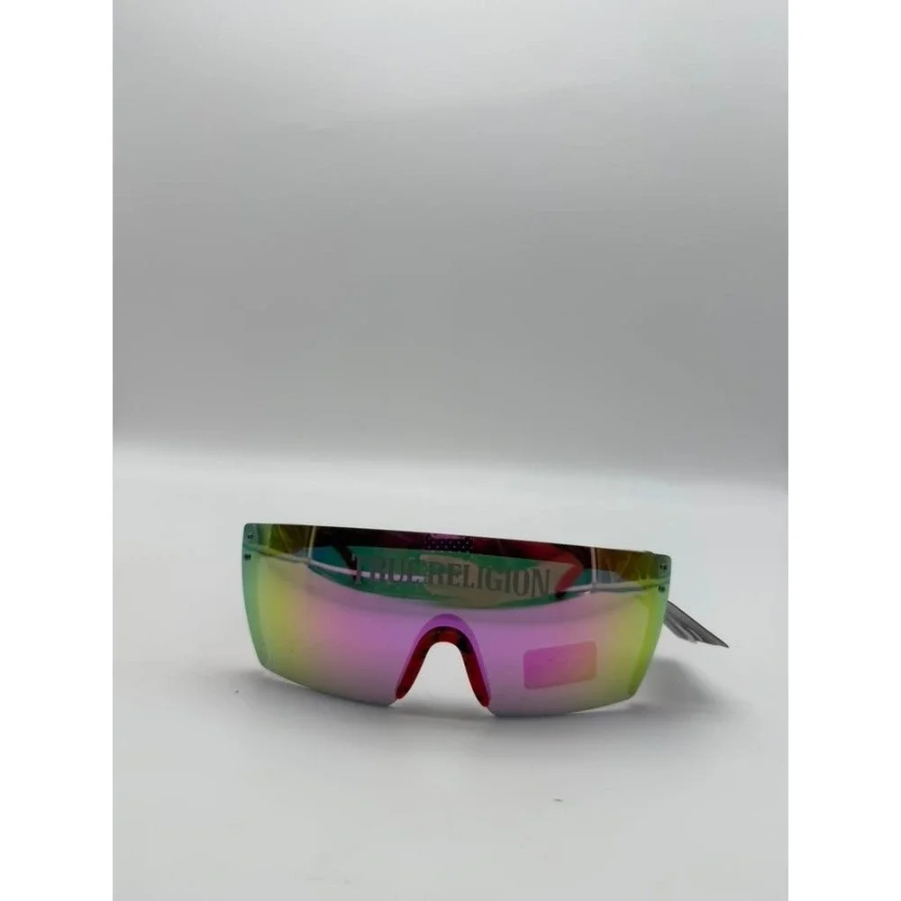 True Religion Black Shield Sunglasses - Silver Mirror Lens Futuristic Y2K Style‎